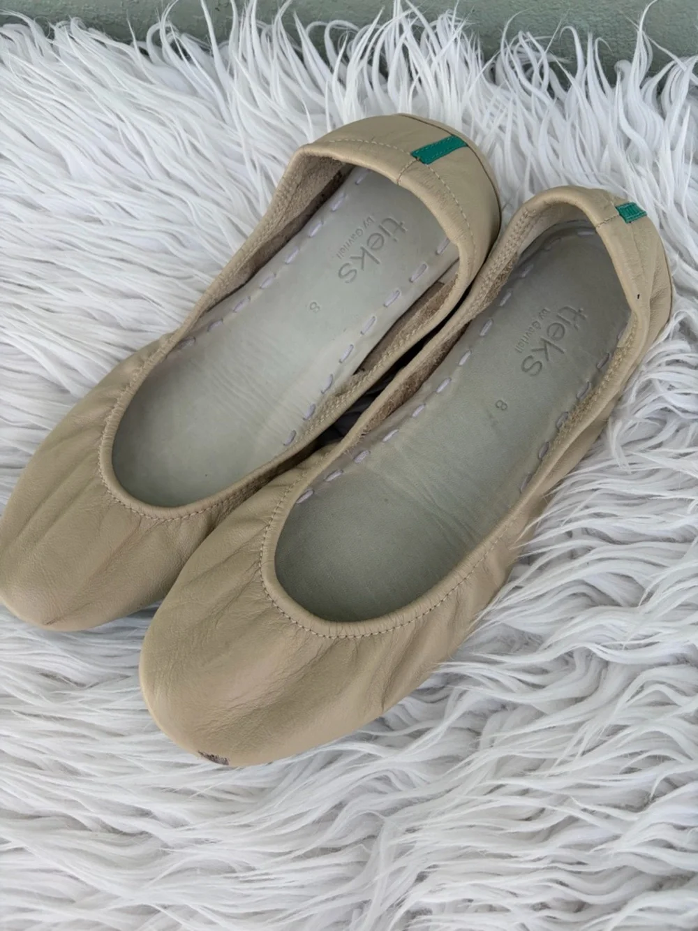 Tieks Ballet Flats Womens Size 8 Beige Nude Teal Heel Stripe Foldable